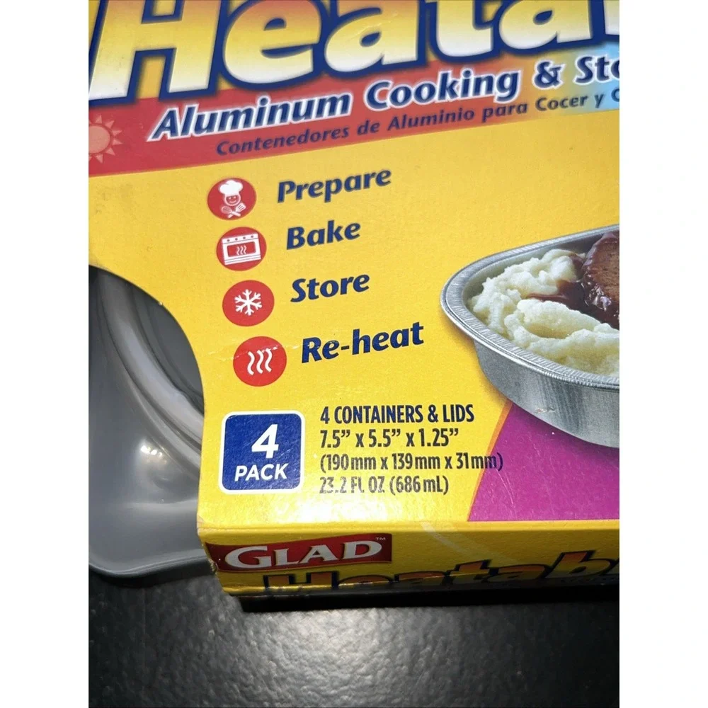 RARE Glad Heatables Aluminum Cooking & Storage Containers with Lids 4 Pack NEW